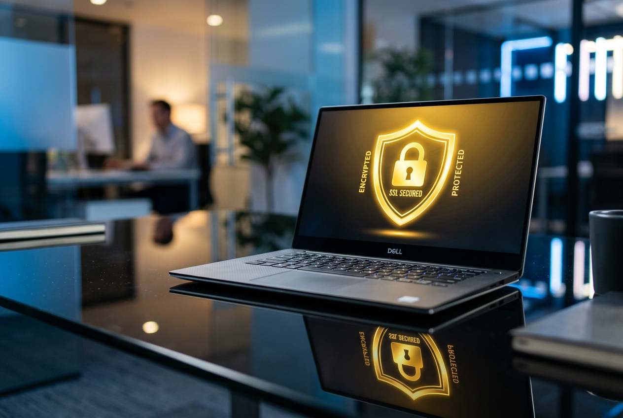 A digital security padlock on a laptop representing safety.